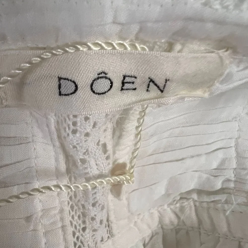 Doen Women's White Lace-Detailed Puff-Sleeve Blouse Large - Retail $503.00